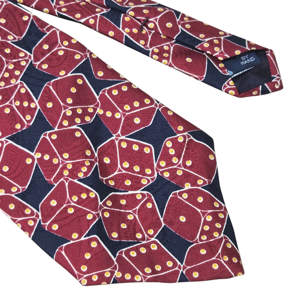 Vtg Polo Ralph Lauren Tie Mens Burgundy Blue Dice Silk Hand Made USA 3.75 Gamble
